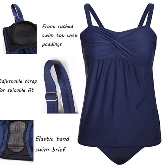 XL Size Swimsuit Womens NWOT Blue Tankini Shorts Set - Picture 3 of 3